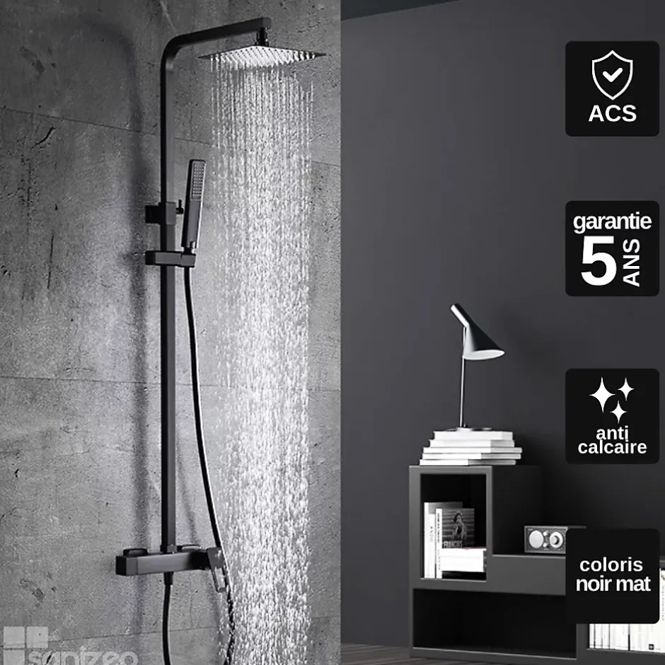 Imex Colonne de Douche Anti-Calcaire Noir Mat SUECIA BDC032/NG* Colonne De Douche Mécanique