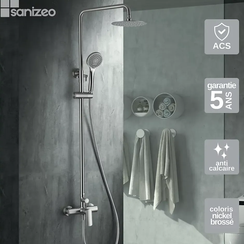 Imex Colonne de Douche Anti-Calcaire Nickel Brossé URAL BDG040/NQ