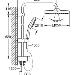 Grohe Colonne de douche avec inverseur manuel - Economie d'eau - Vitalio Comfort 250 - Noir Mat - 266982431* Colonne De Douche Thermostatique