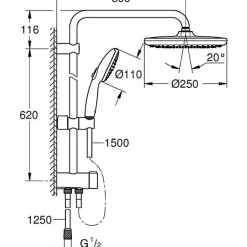 Grohe Colonne de douche avec inverseur manuel - Economie d'eau - Vitalio Start System 250 - Noir Mat - 266802431* Colonne De Douche Thermostatique