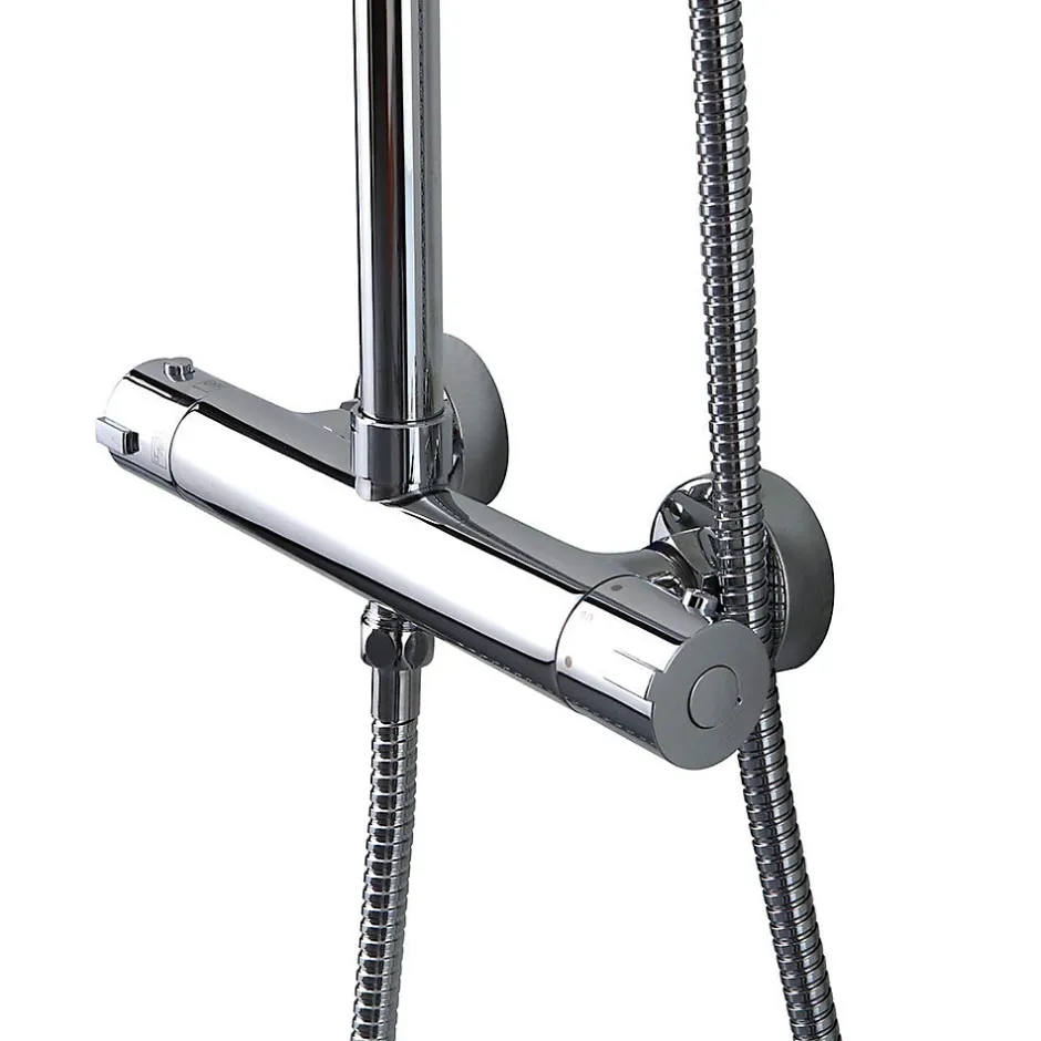 Kiamami Valentina Colonne De Douche Avec Mitigeur Thermostatique, Tête De Douche Fixe Et Douchette À Main À Jet Unique* Pommeau De Douche, Flexible Et Barre De Douche