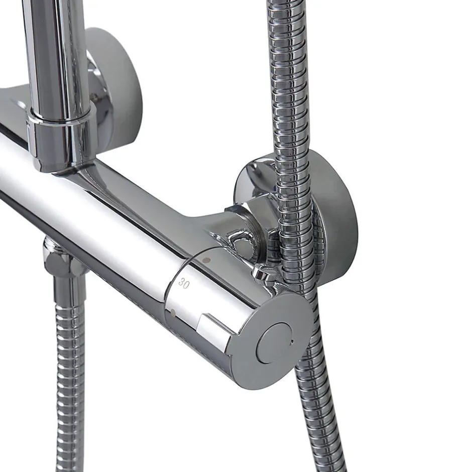 Kiamami Valentina Colonne De Douche Avec Mitigeur Thermostatique, Tête De Douche Fixe Et Douchette À Main À Jet Unique* Pommeau De Douche, Flexible Et Barre De Douche