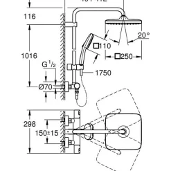 Grohe Colonne de douche avec mitigeur thermostatique - Economie d'eau - Vitalio Comfort 250 - Chromé - 26696001* Colonne De Douche Thermostatique