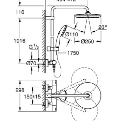 Grohe Colonne de douche avec mitigeur thermostatique - Economie d'eau - Vitalio Start System 250 - Chromé - 26677001* Colonne De Douche Thermostatique