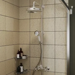 GoodHome Colonne de douche avec mélangeur mécanique + douchette + flexible + barre réglable, chrome, Etel