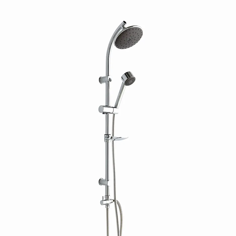Kiamami Valentina Colonne De Douche Avec Pommeau Fixe, Douchette, Porte-Savon Et Déviateur Chromé.* Pommeau De Douche, Flexible Et Barre De Douche