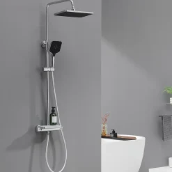 Lohneo Max Colonne de Douche avec Robinetterie Thermostatique Lonheo max Ensemble de Douche avec Etagère, Douchette 3 jets* Colonne De Douche Thermostatique