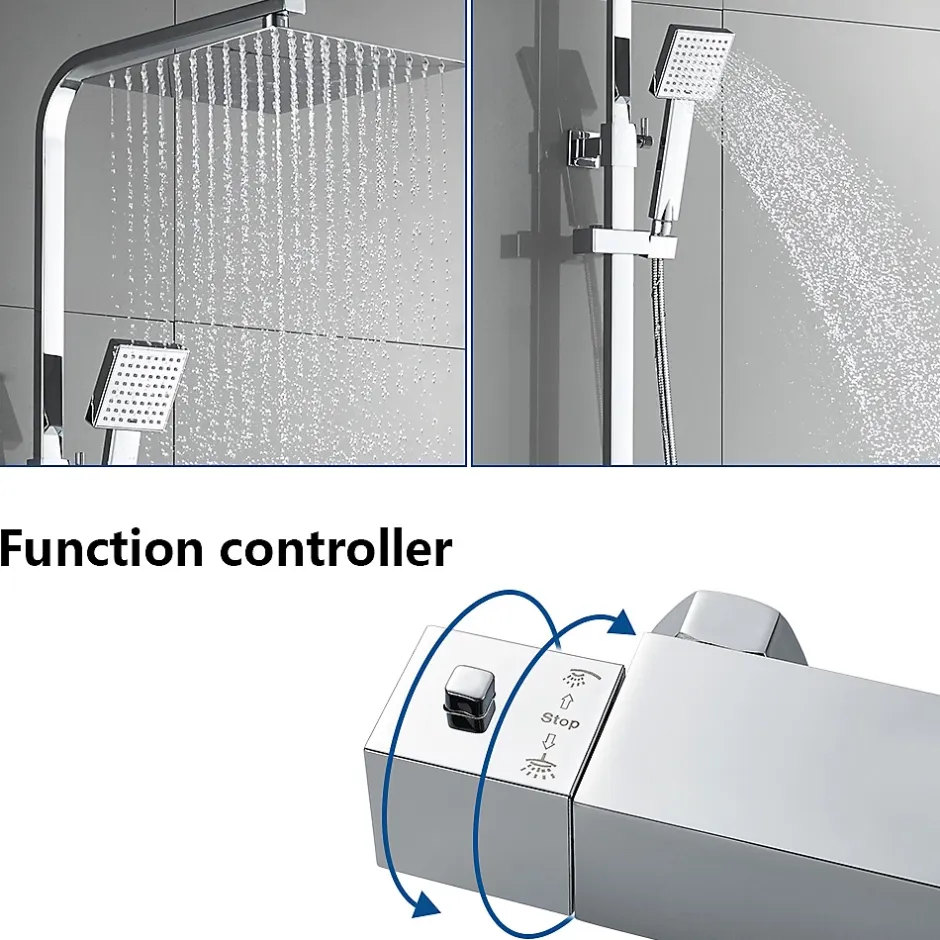 Auralum Max Colonne de Douche avec Robinetterie Thermostatique, Ensemble de Douche avec pommeau + douchette + flexible* Colonne De Douche Thermostatique