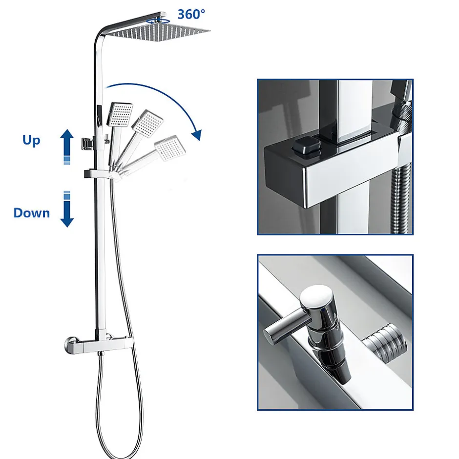 Auralum Max Colonne de Douche avec Robinetterie Thermostatique, Ensemble de Douche avec pommeau + douchette + flexible* Colonne De Douche Thermostatique