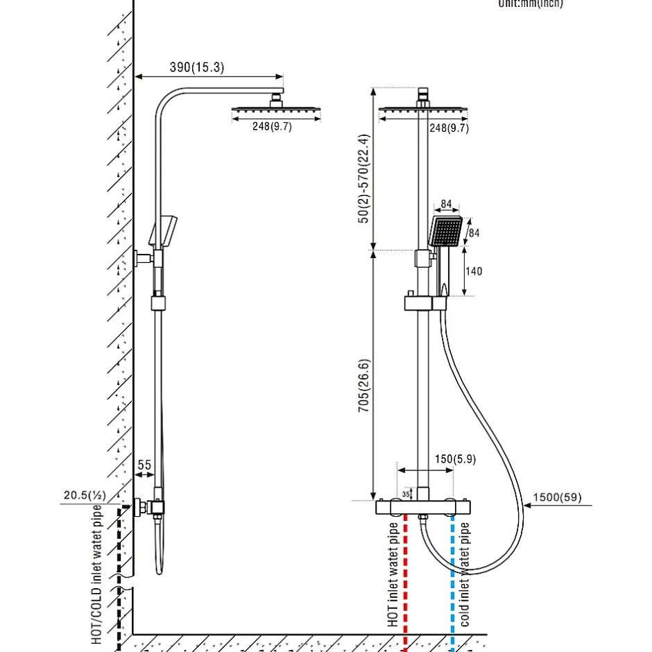 Auralum Max Colonne de Douche avec Robinetterie Thermostatique, Ensemble de Douche avec pommeau + douchette + flexible* Colonne De Douche Thermostatique