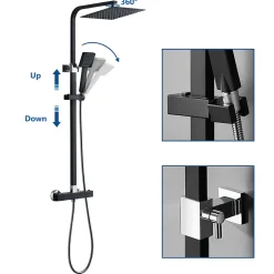 Auralum Max Colonne de Douche avec Robinetterie Thermostatique, Ensemble de Douche avec pommeau + douchette + flexible* Colonne De Douche Thermostatique