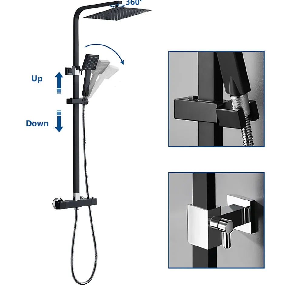 Auralum Max Colonne de Douche avec Robinetterie Thermostatique, Ensemble de Douche avec pommeau + douchette + flexible* Colonne De Douche Thermostatique