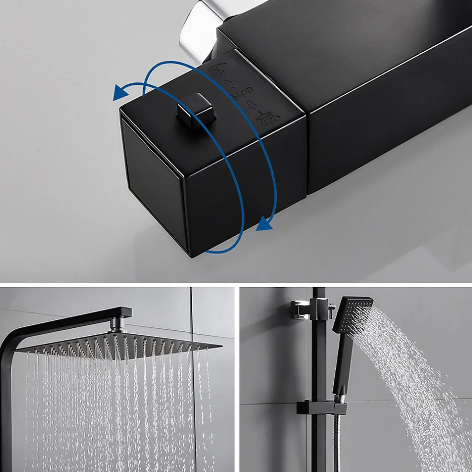 Auralum Max Colonne de Douche avec Robinetterie Thermostatique, Ensemble de Douche avec pommeau + douchette + flexible* Colonne De Douche Thermostatique