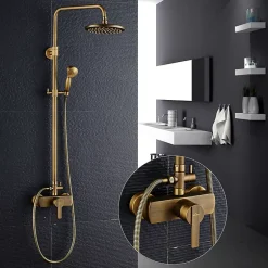 Auralum Max Colonne de Douche avec Robinetterie , Ensemble de Douche avec pommeau + douchette + barre réglable, bronze brossé* Colonne De Douche Mécanique
