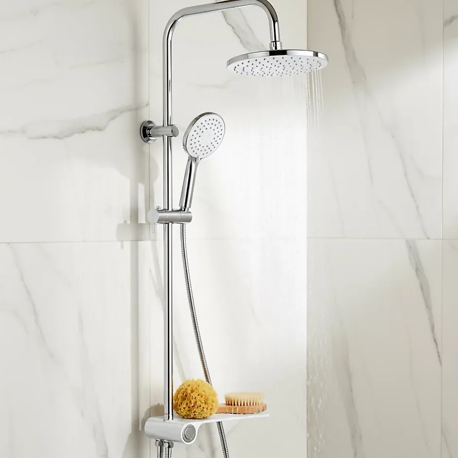 Colonne de douche avec étagère blanche