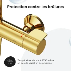 Am.Pm Europe Colonne de douche baignoire thermostatique Système de douche avec mitigeur thermostatique, doré, F07XA499 X-Joy AM.PM