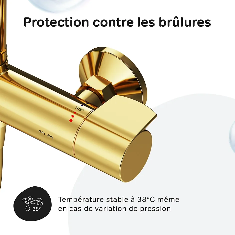 Am.Pm Europe Colonne de douche baignoire thermostatique Système de douche avec mitigeur thermostatique, doré, F07XA499 X-Joy AM.PM