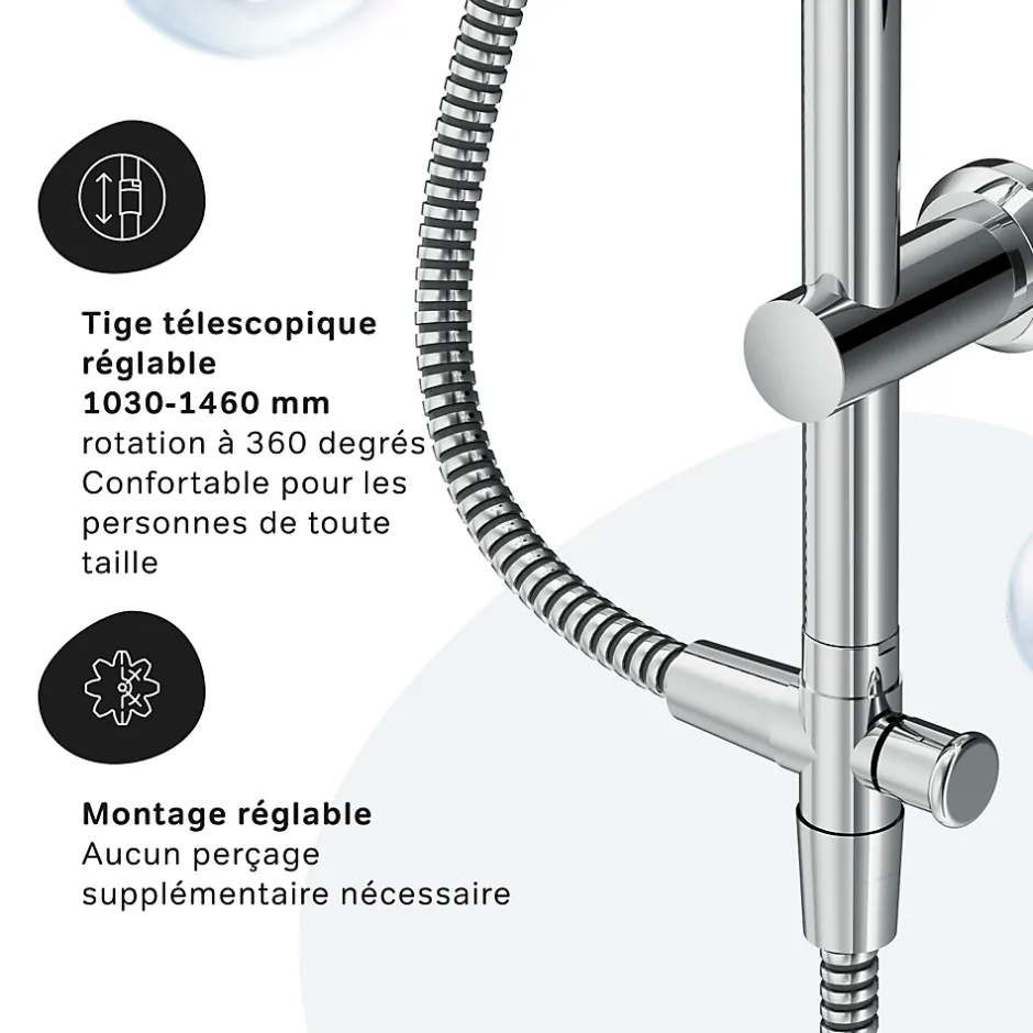 Am.Pm Europe Colonne de douche baignoire sans robinet, Système de douche, Barre de douche Chrome F07TB000 Hit AM.PM