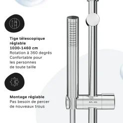 Am.Pm Europe Colonne de douche baignoire sans robinet, Système de douche, Barre de douche Chromé, Spike F07PA000 AM PM