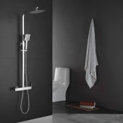 Kibath Colonne de douche carrée EXTRA FLAT, 73-122 cm, finition chrome poli, en laiton