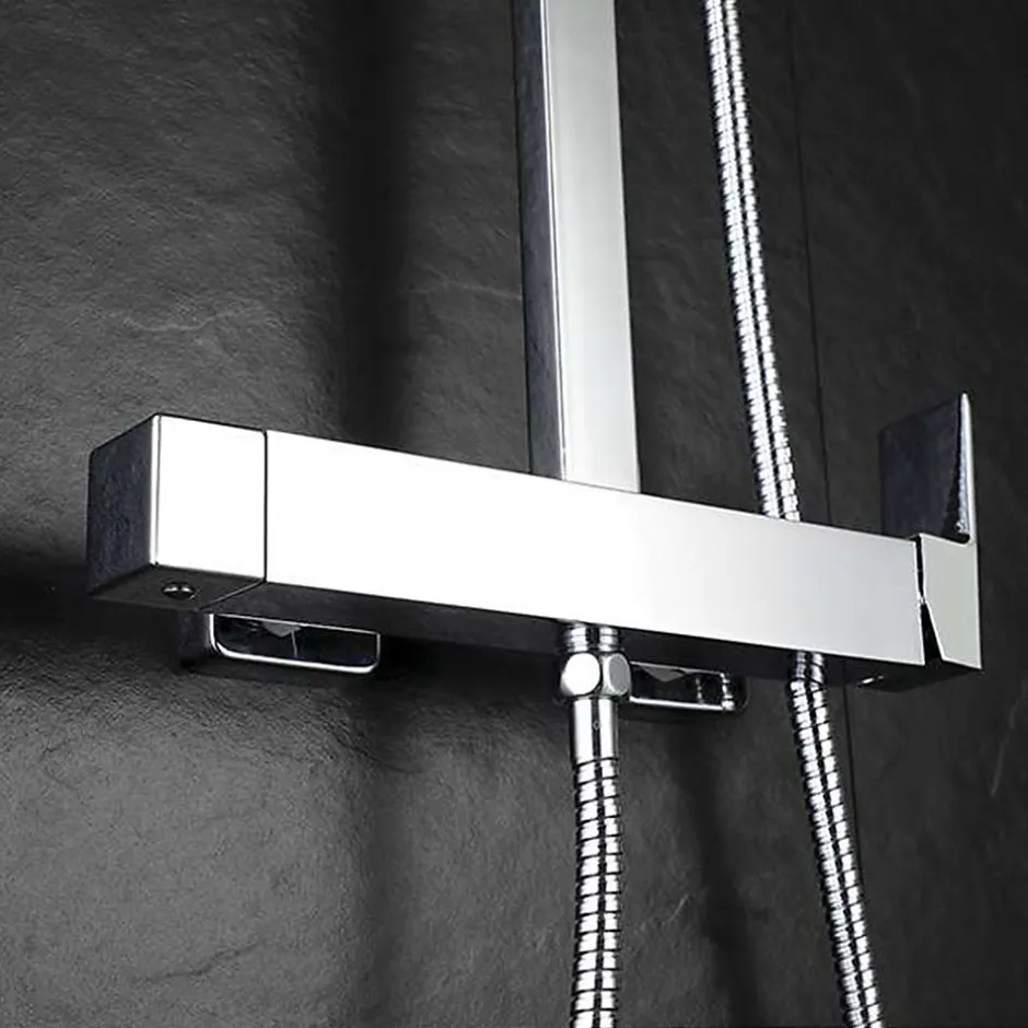 Kibath Colonne de douche carrée EXTRA FLAT, 73-122 cm, finition chrome poli, en laiton