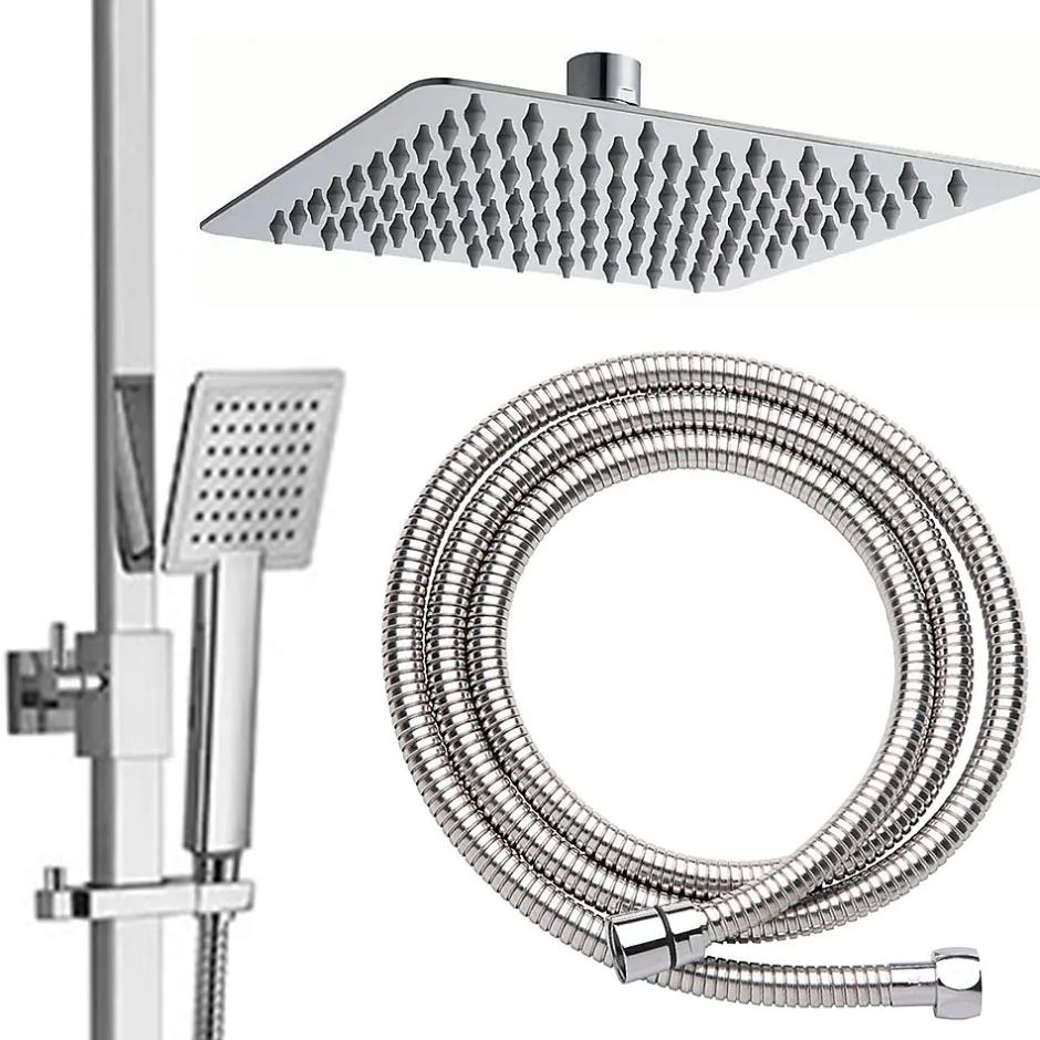 Kibath Colonne de douche carrée EXTRA FLAT, 73-122 cm, finition chrome poli, en laiton