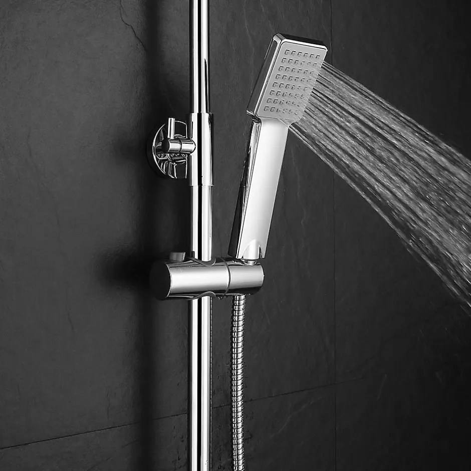 Kibath Colonne de douche carrée extra-longue VERARA, 100-150 cm, finition chrome poli, en laiton* Colonne De Douche Mécanique
