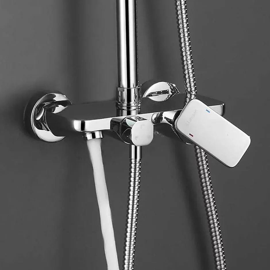 Kibath Colonne de douche carrée extra-longue DUA, 100-150 cm, finition chrome poli, en laiton* Colonne De Douche Mécanique