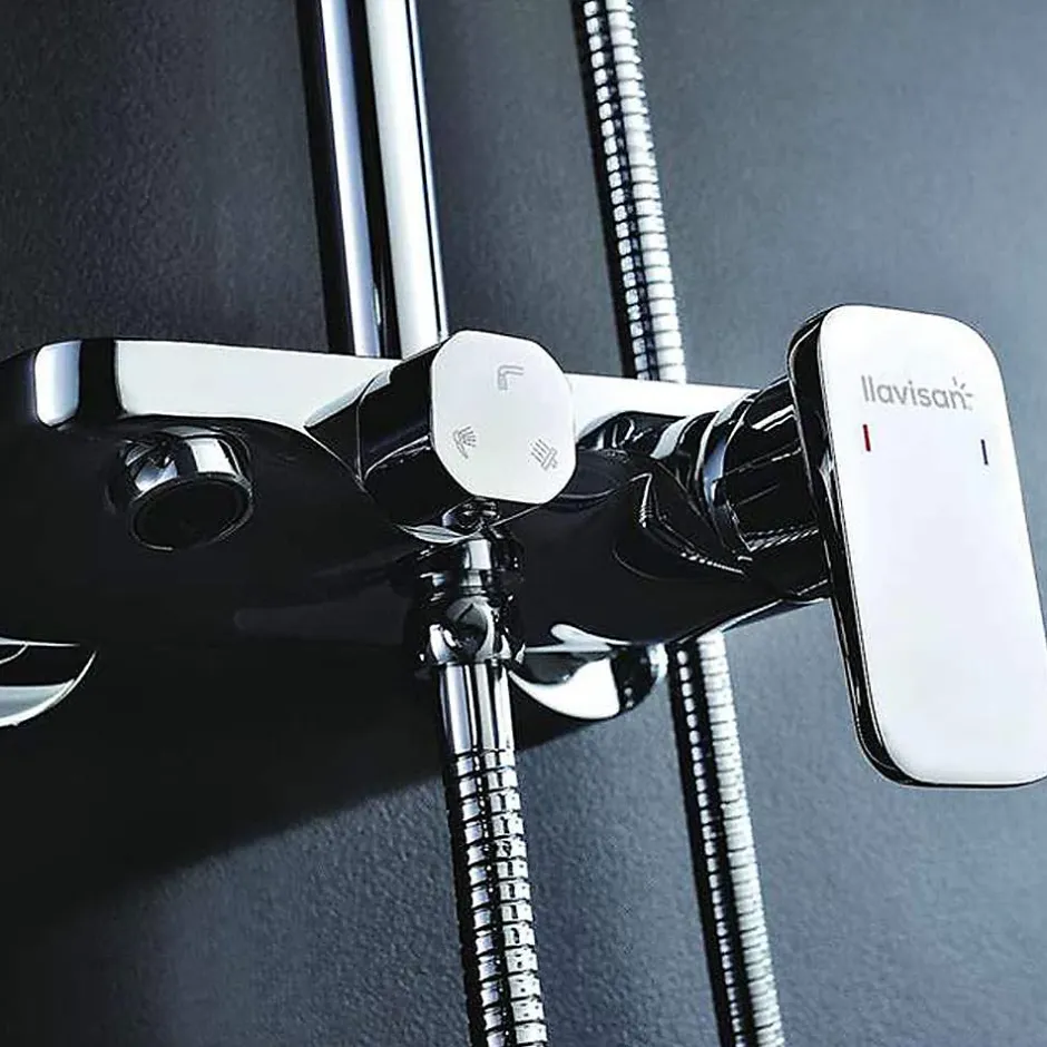 Kibath Colonne de douche carrée extra-longue DUA, 100-150 cm, finition chrome poli, en laiton* Colonne De Douche Mécanique