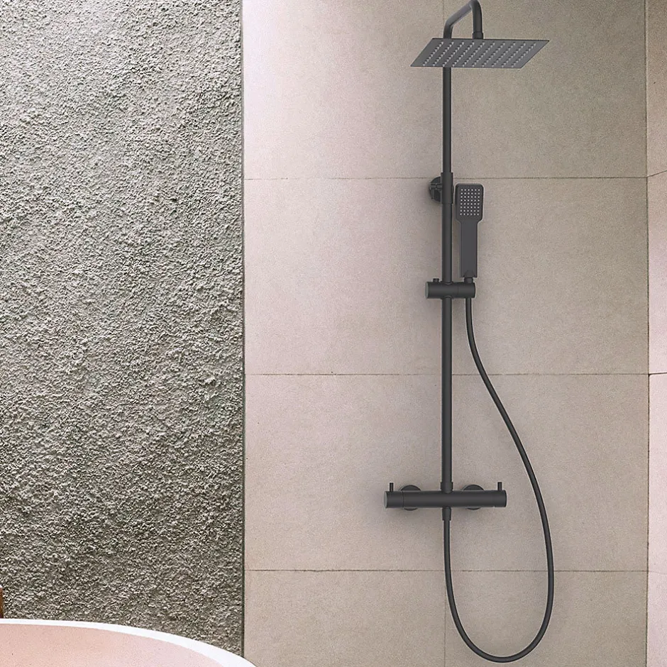 Kibath Colonne de douche carrée monocommande GUN METAL finition graphite/anthracite mat en laiton