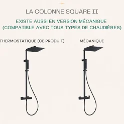 Essebagno Colonne de douche carrée thermostatique noire Square II