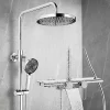 Homelody Colonne de Douche Chromée avec Étagère 40 cm, Douchette à Main 5 Modes, Effet Cascade et Rangement Pratique