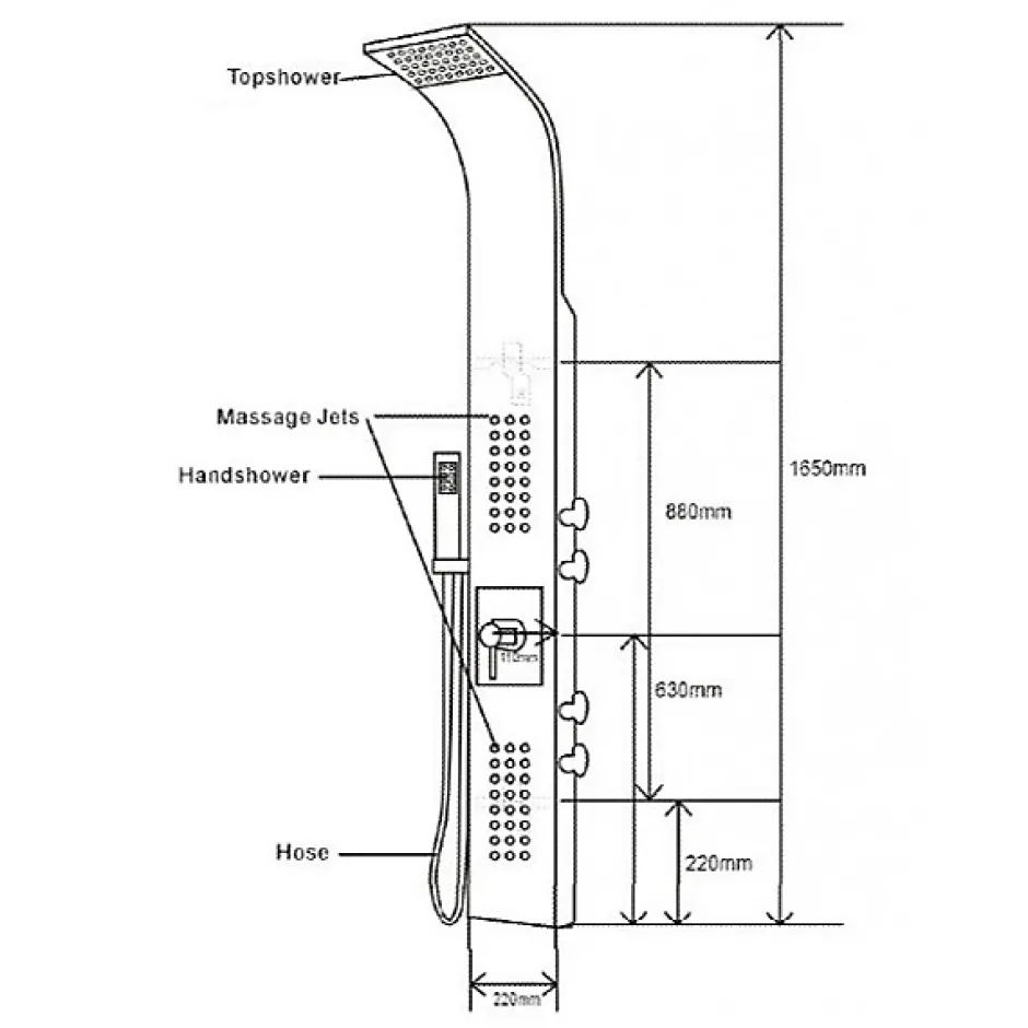 Bernstein Colonne de douche Chrome thermostatique murale acier inox mitigeur, pommeau de douche, jets massage, 165x22cm, SEDAL 8815