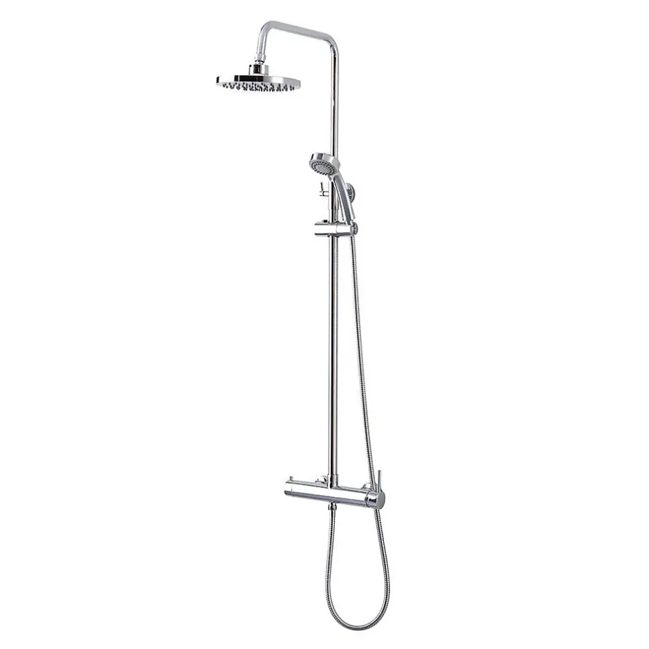Kiamami Valentina Colonne De Douche Chromée Avec Pomme De Douche Fixe, Douchette À Main Extractible Et Inverseur.