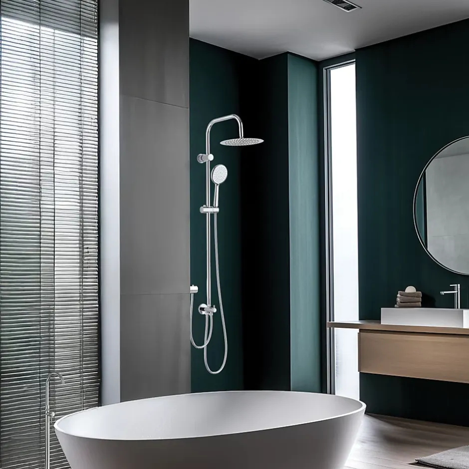 Valentin Colonne de douche classique à raccorder sur robinetterie avec pomme de tête, douchette et flexible, chrome Classic