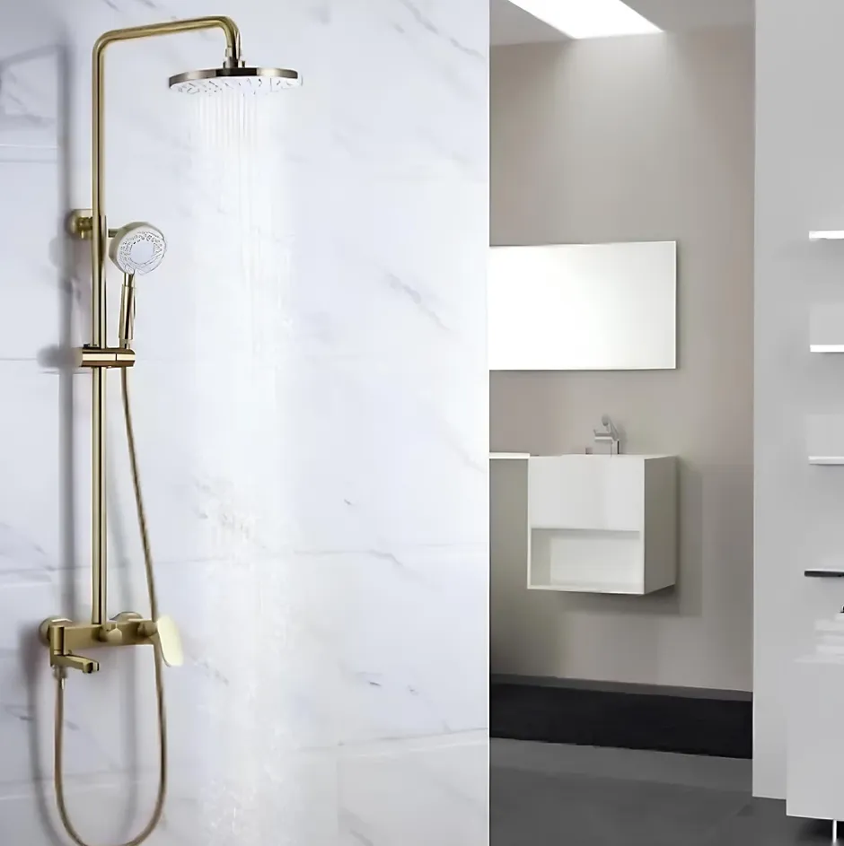 Hudor COLONNE DE DOUCHE DORÉE BROSSÉE (OR MAT) SC008 COLLECTION SCAMANDRE* Robinet De Douche
