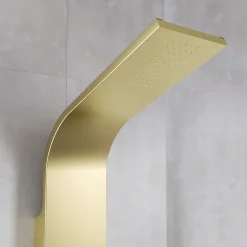 Aurlane Colonne de douche Effet Pluie - 140x20cm - Acier inoxydable Or brossé