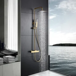 Imex Products Colonne de douche ELAN Thermostatique Or brosséChroméNoir matCanon de fusilOr brosséBlanc mat couleur Or brossé largeur* Colonne De Douche Encastrable