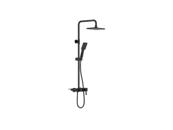 Vente-unique Colonne de douche en acier inoxydable avec tablette - Noir mat - Hauteur réglable - JIZEO