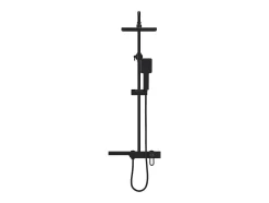 Vente-unique Colonne de douche en acier inoxydable avec tablette - Noir mat - Hauteur réglable - JIZEO
