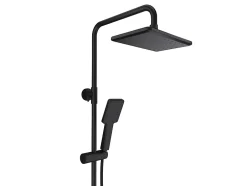 Vente-unique Colonne de douche en acier inoxydable avec tablette - Noir mat - Hauteur réglable - JIZEO