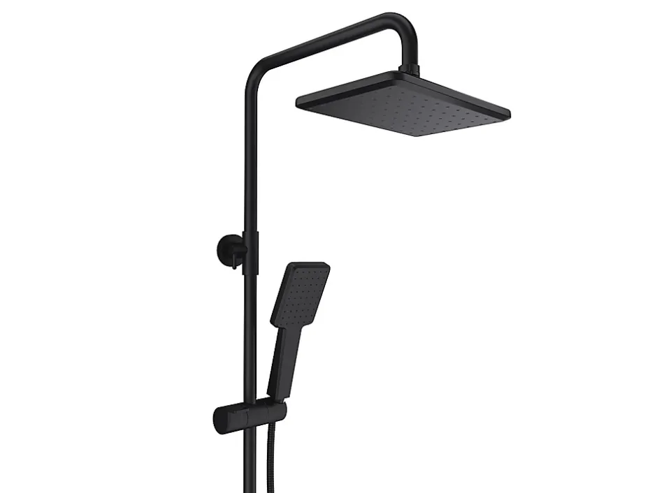 Vente-unique Colonne de douche en acier inoxydable avec tablette - Noir mat - Hauteur réglable - JIZEO