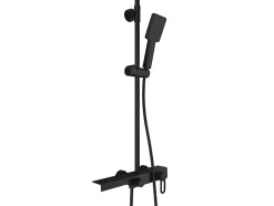 Vente-unique Colonne de douche en acier inoxydable avec tablette - Noir mat - Hauteur réglable - JIZEO