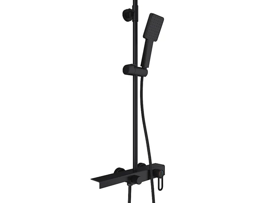 Vente-unique Colonne de douche en acier inoxydable avec tablette - Noir mat - Hauteur réglable - JIZEO