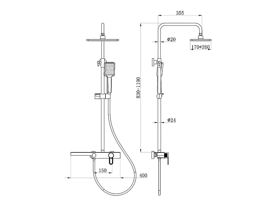 Vente-unique Colonne de douche en acier inoxydable avec tablette - Noir mat - Hauteur réglable - JIZEO