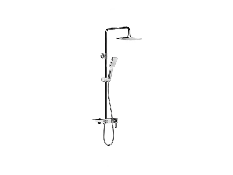Vente-unique Colonne de douche en acier inoxydable avec tablette - Brush nickel - Hauteur réglable - JIZEO