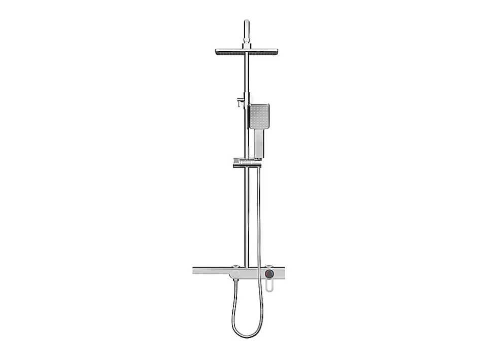 Vente-unique Colonne de douche en acier inoxydable avec tablette - Brush nickel - Hauteur réglable - JIZEO