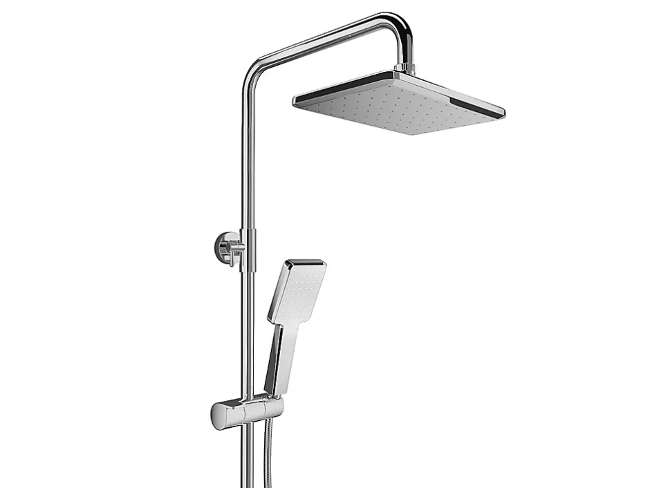 Vente-unique Colonne de douche en acier inoxydable avec tablette - Brush nickel - Hauteur réglable - JIZEO