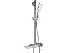 Vente-unique Colonne de douche en acier inoxydable avec tablette - Brush nickel - Hauteur réglable - JIZEO