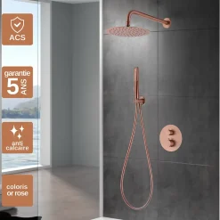 Imex Colonne de Douche Encastrée Thermostatique Anti-Calcaire Or Rose Cuivré NAPOLES GTN047/ORC* Colonne De Douche Encastrable